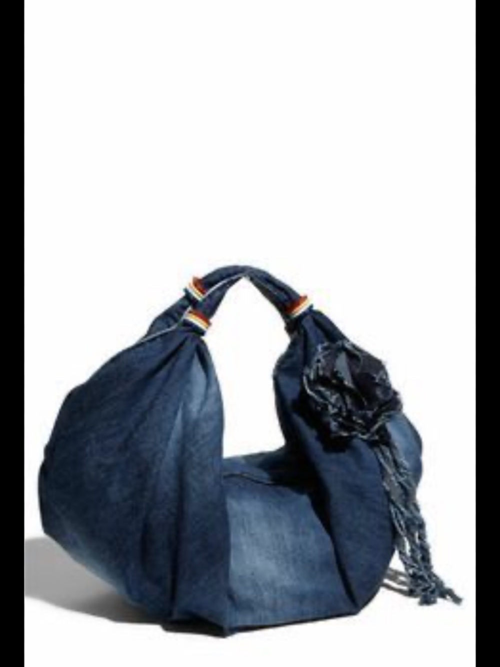 Navy Blue Denim Hobo Bag with Floral Accent one of a kind handmade